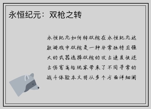 永恒纪元：双枪之转